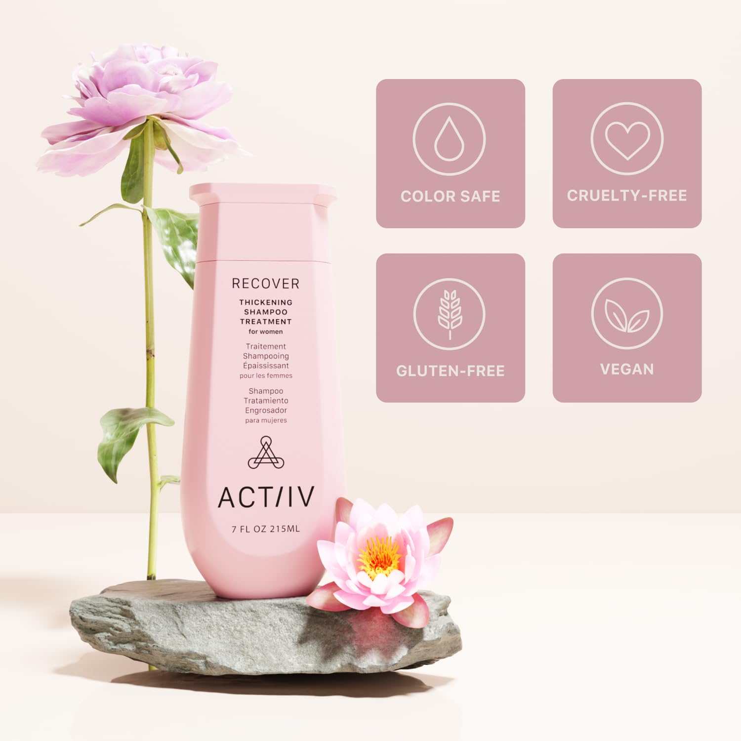 ACTIIV Recover bottle with color-safe icon emphasizes safe color-treated hair