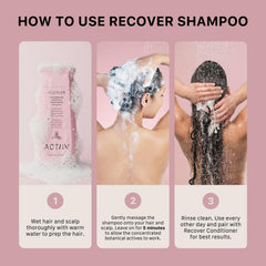 ACTIIV Recover application shot shows scalp-friendly rinse and fullness