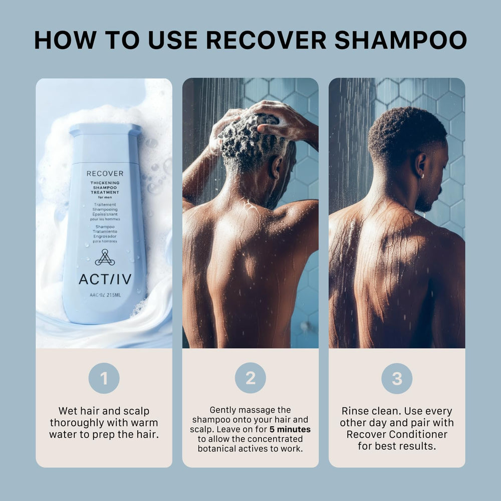 ACTIIV Recover Thickening Shampoo foam close-up highlights rich lather for a refreshing cleanse