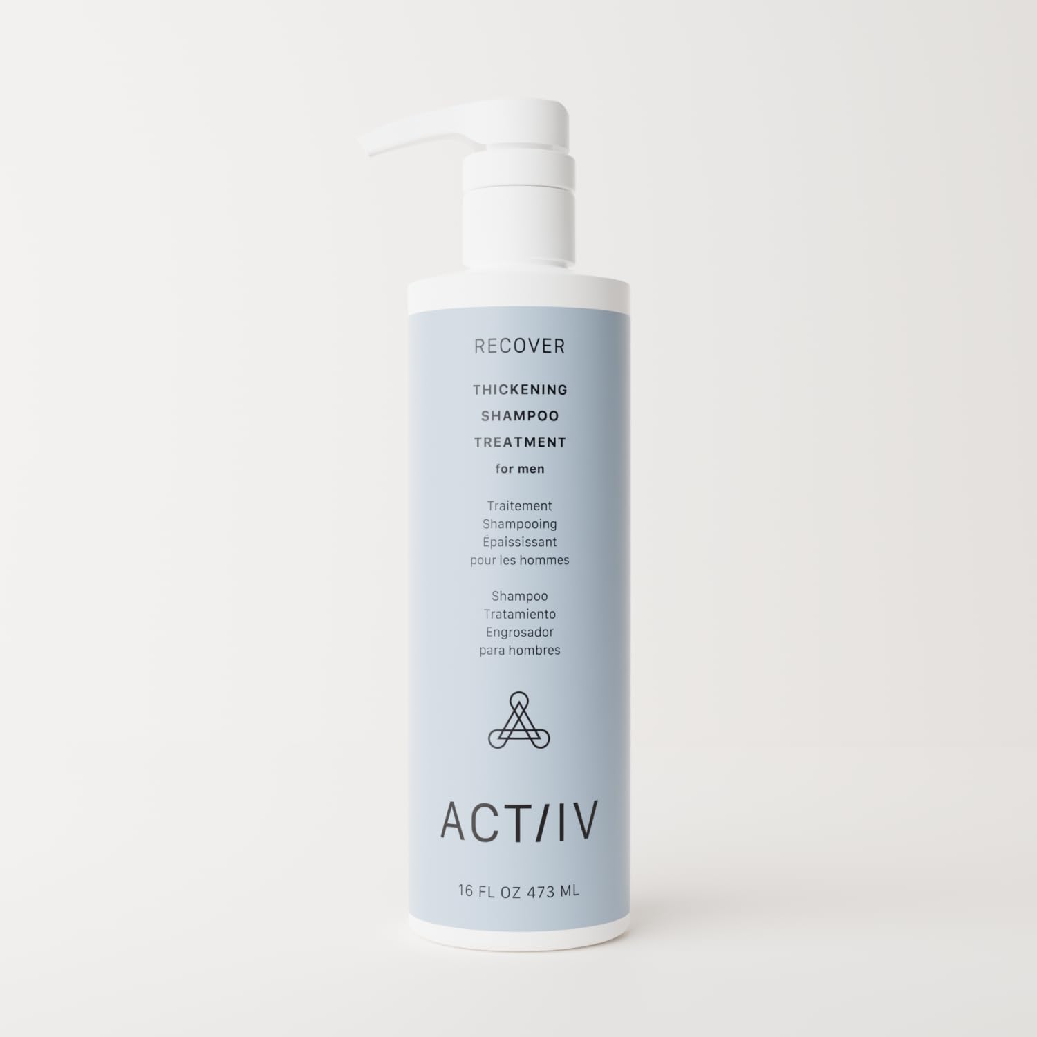 ACTIIV Recover Thickening Shampoo bottle pour shows clean lather for scalp refreshment.