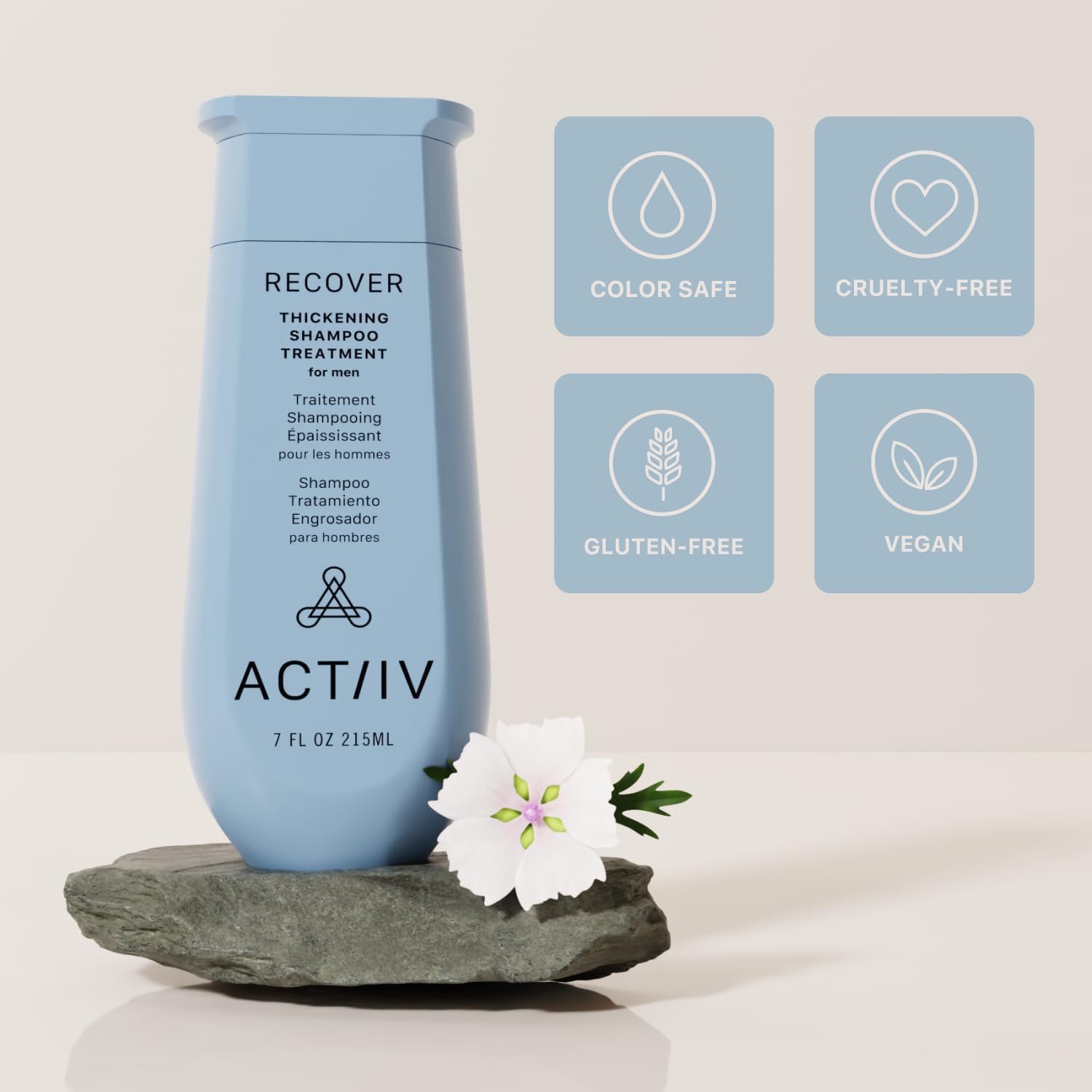 ACTIIV Recover Thickening Shampoo scalp health close-up suggests balanced scalp feel
