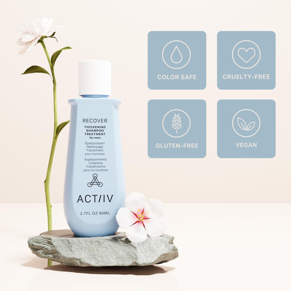 ACTIIV Recover Thickening Shampoo in shower scene signals easy daily use.