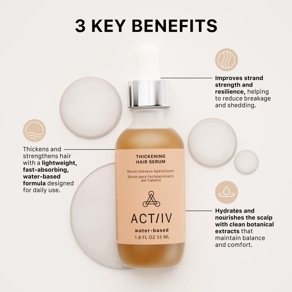 ACTIIV Thickening Hair Serum swatch highlighting texture and anti-breakage potential