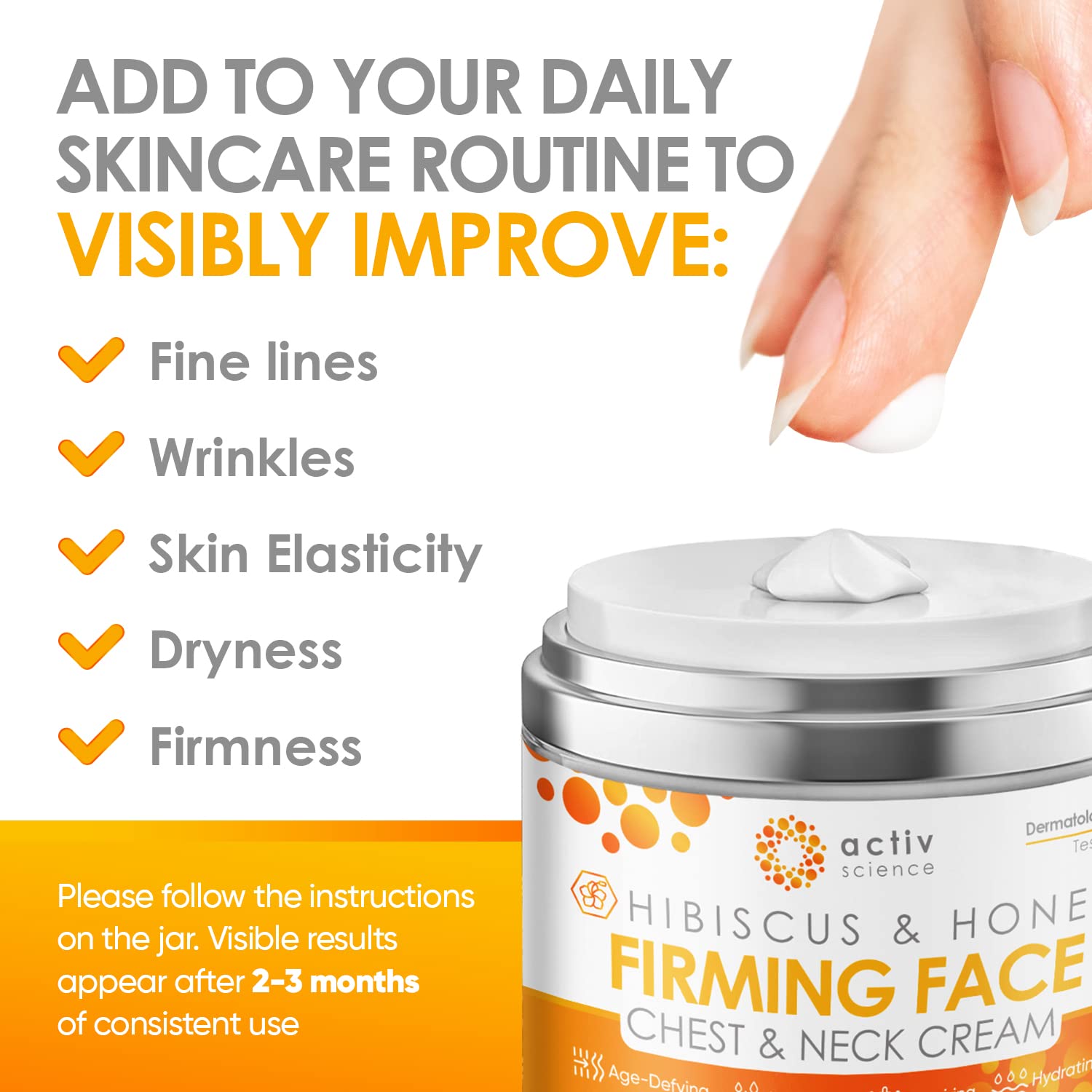 ACTIVSCIENCE Hibiscus & Honey neck cream label closeup featuring key actives.