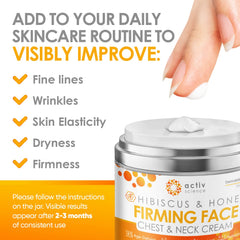 ACTIVSCIENCE Hibiscus & Honey neck cream label closeup featuring key actives.