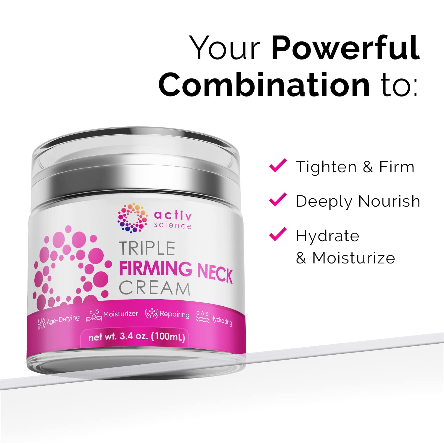 ACTIVSCIENCE Neck Firming Cream tube front for convenient daily care.