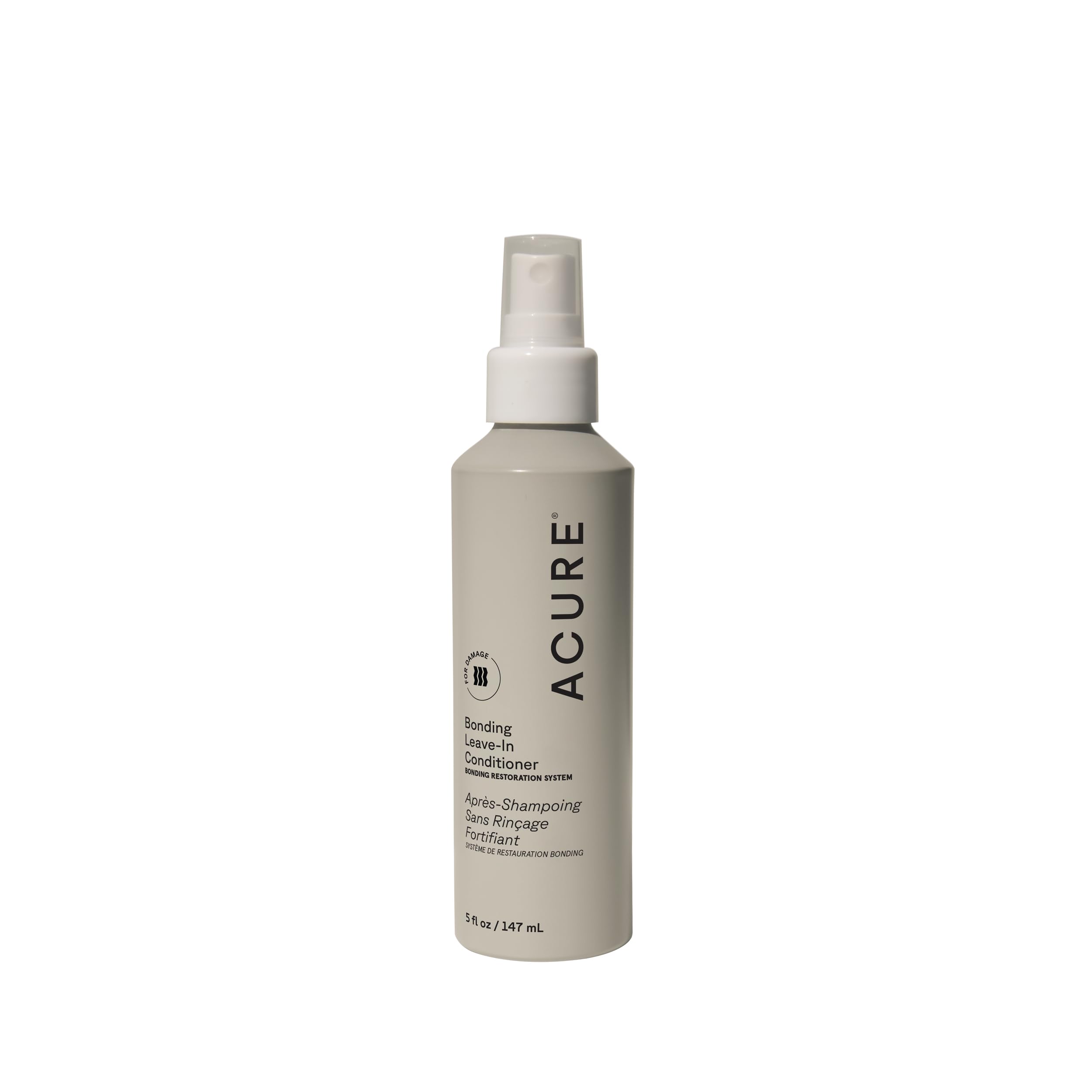Acure Bonding Leave-In Conditioner bottle demonstrates lightweight moisture protection for dry, color-treated hair.