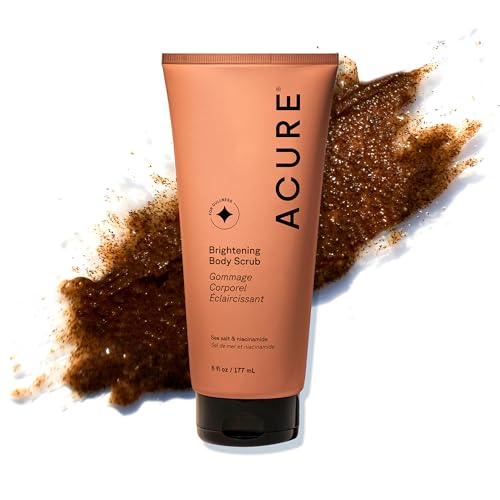 Acure Brightening Body Scrub sea salt pour for gentle exfoliation and glow.