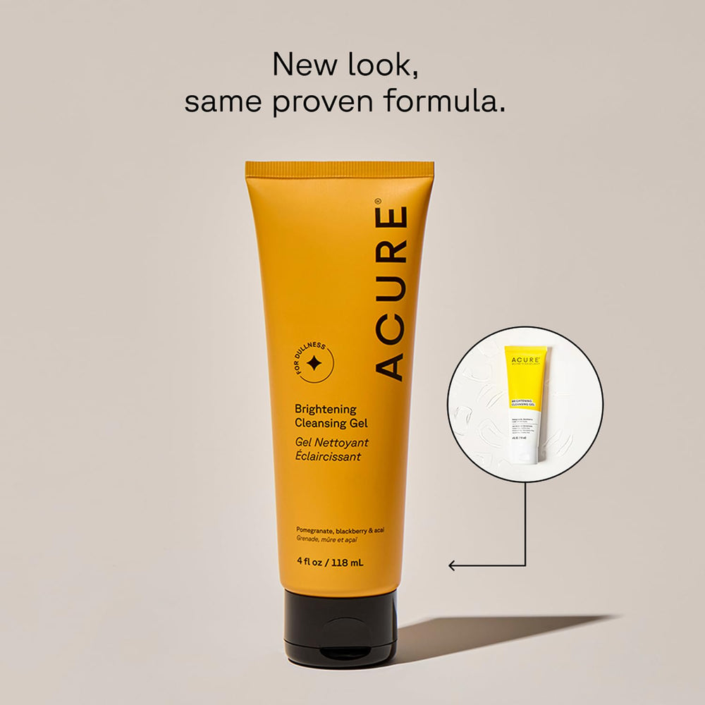 Acure Brightening Cleansing Gel foaming on skin for a refreshed look.