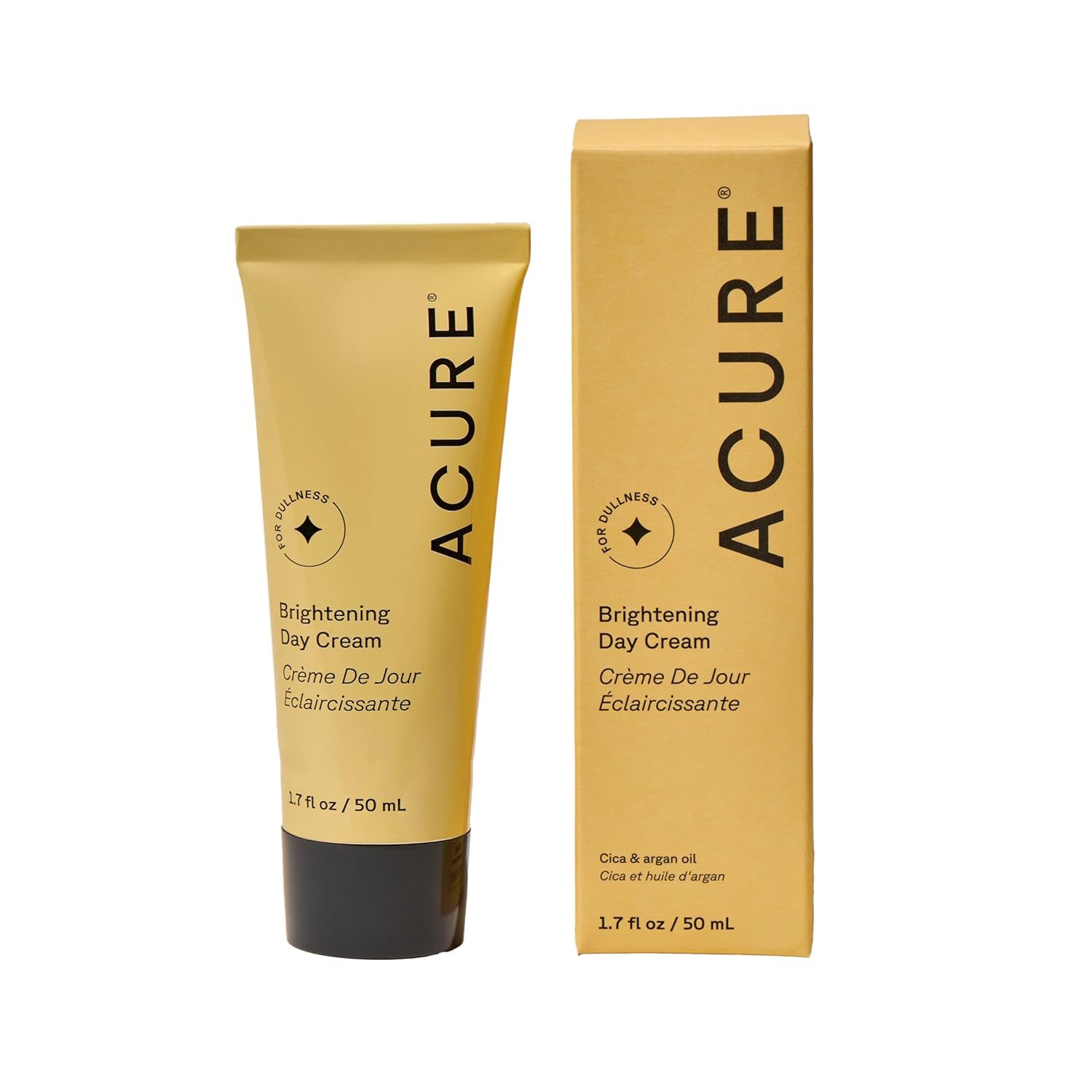 Acure Brightening Day Cream jar closeup displaying soothing formula for calm skin