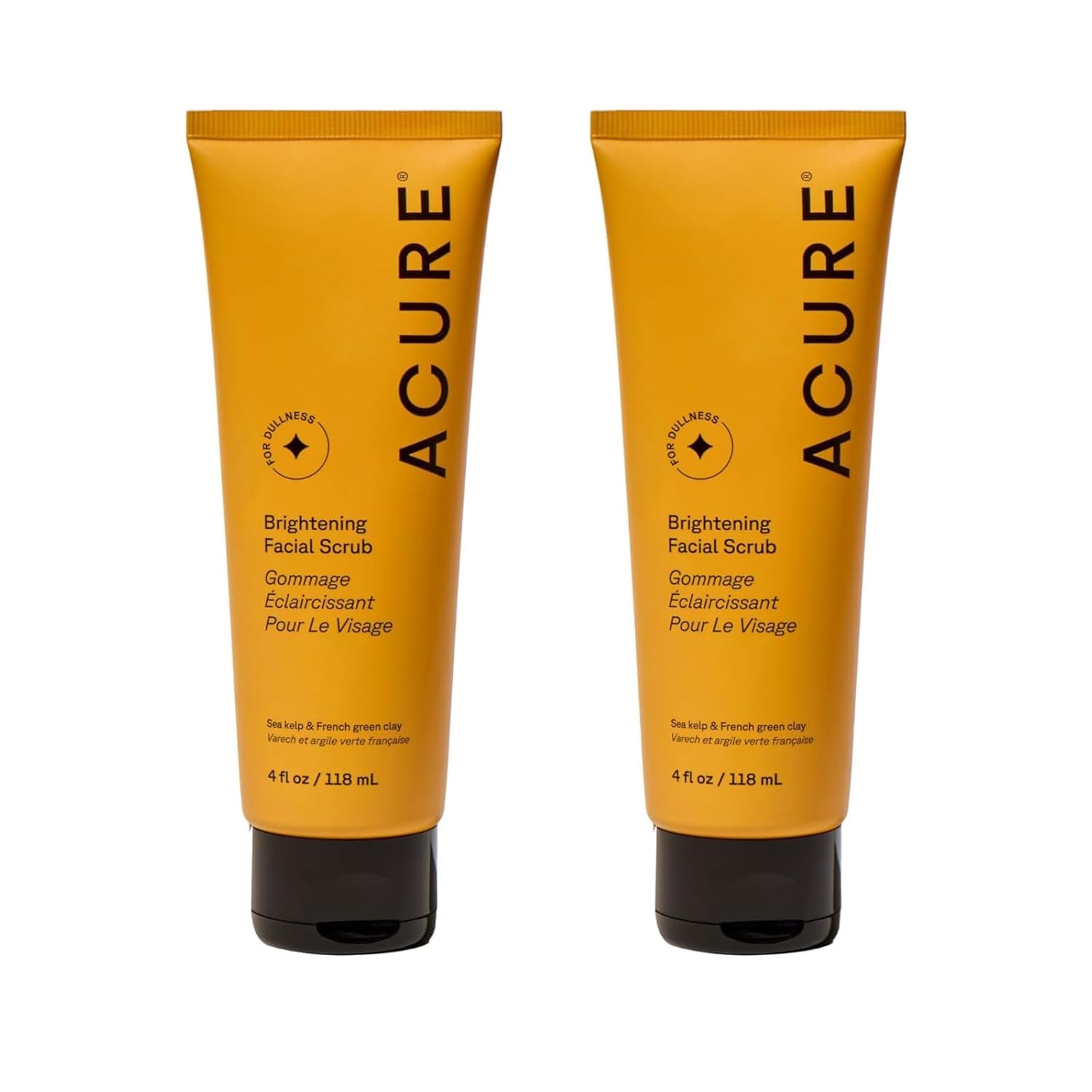 Acure Brightening Facial Scrub bottle closeup for gentle exfoliation and refreshed skin.