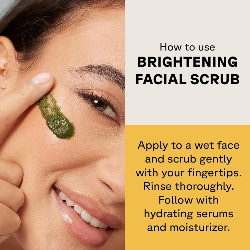 Acure Brightening Facial Scrub daily-use shot demonstrates simple skincare routine for both genders.