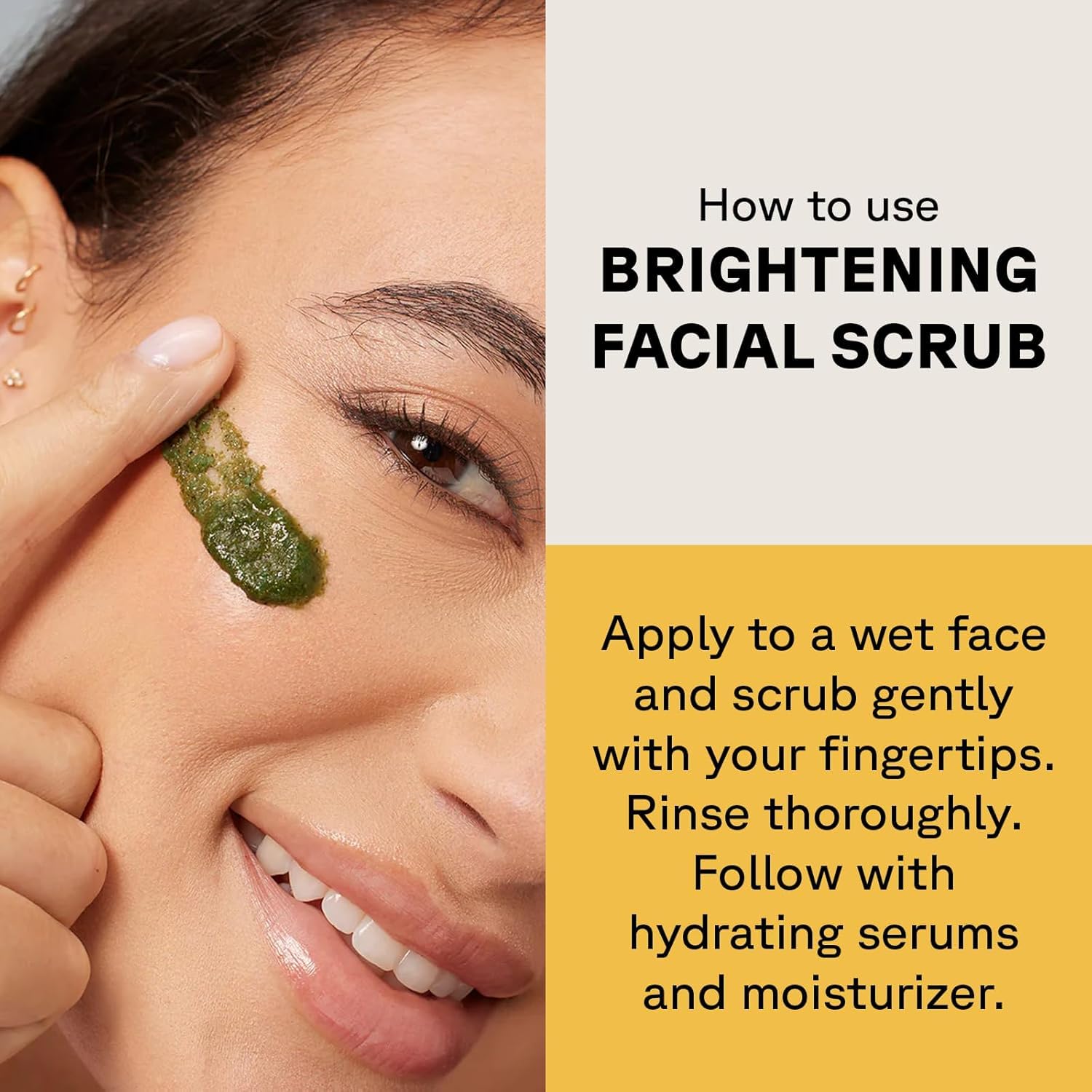 Acure Brightening Facial Scrub vegan and cruelty-free badge highlights ethical skincare.