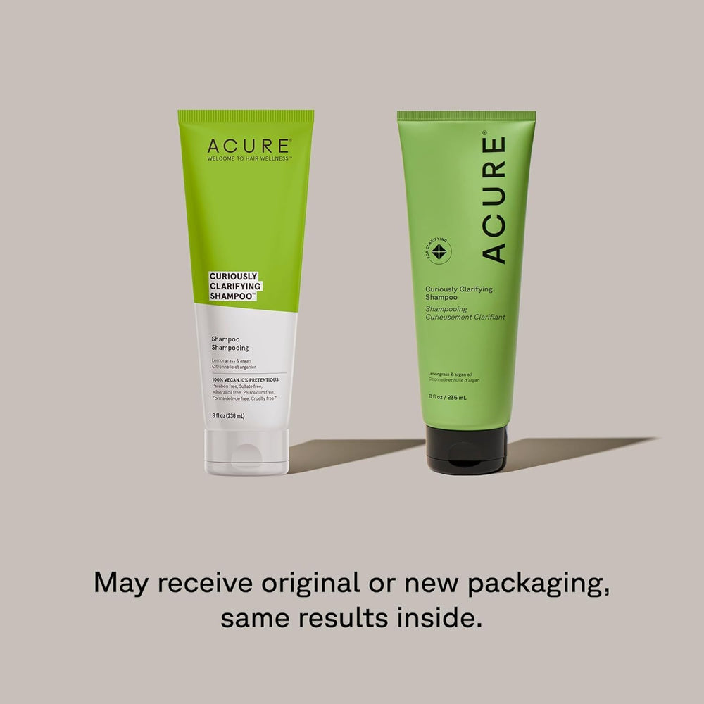 Acure Curiously Clarifying Conditioner bottle ready to soften and hydrate hair.