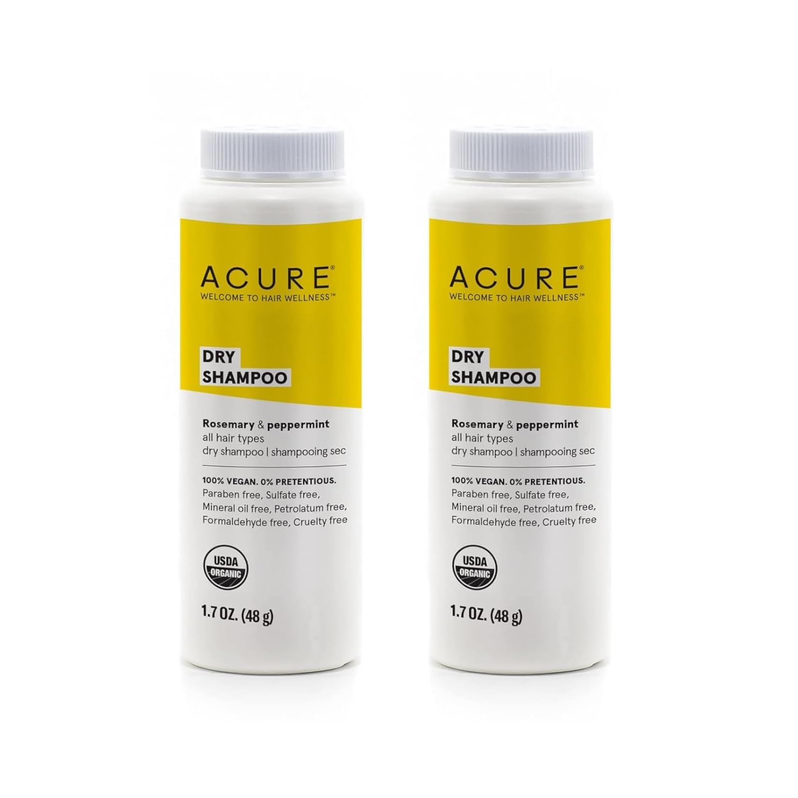 Acure Dry Shampoo mini travel-size bottle pour for quick oil absorption and refresh