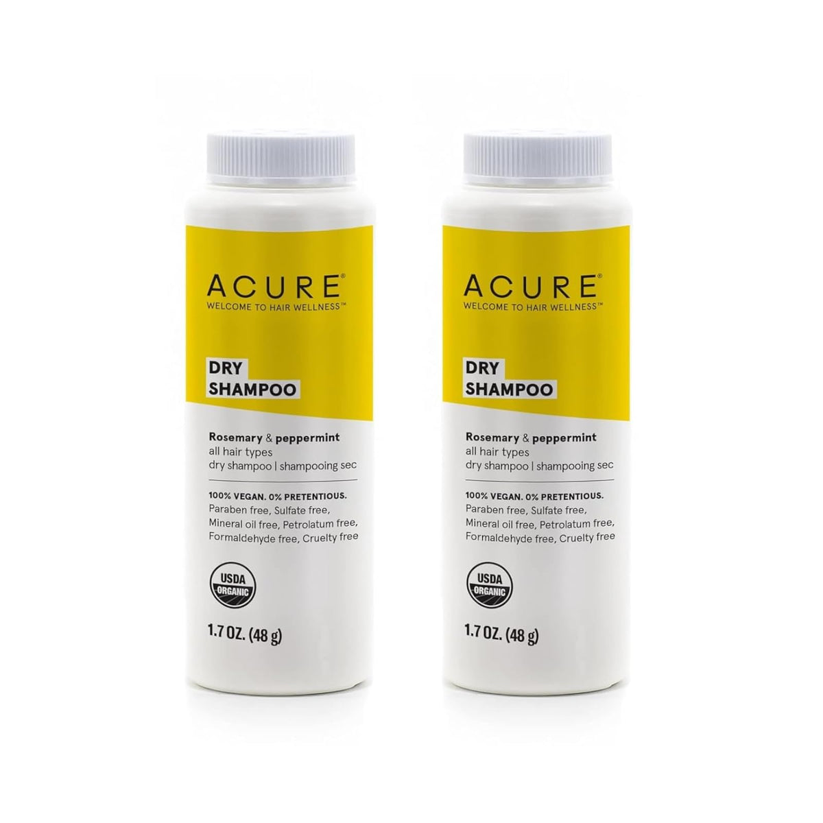 Acure Dry Shampoo mini travel-size bottle pour for quick oil absorption and refresh