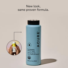 Acure dry shampoo rosemary-peppermint ingredients highlight refreshing scent.