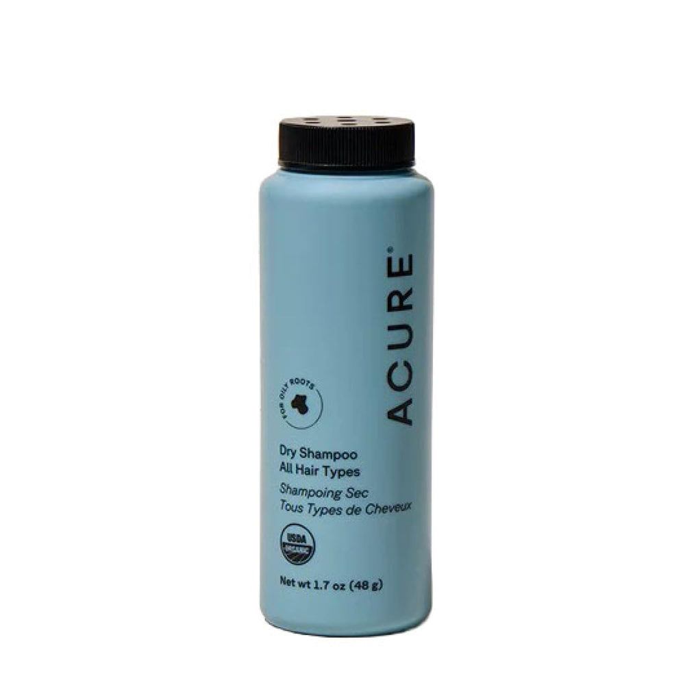 Acure dry shampoo travel-size bottle for quick refresh and added volume.