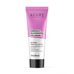 Acure Radically Rejuvenating Eye Cream packaging highlights vegan clean skincare for sensitive skin