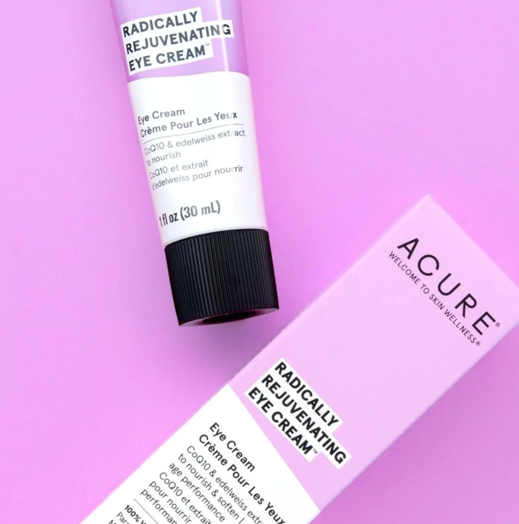 Acure Radically Rejuvenating Eye Cream under-eye application demonstrates hydrating, brightening potential for tired-looking eyes