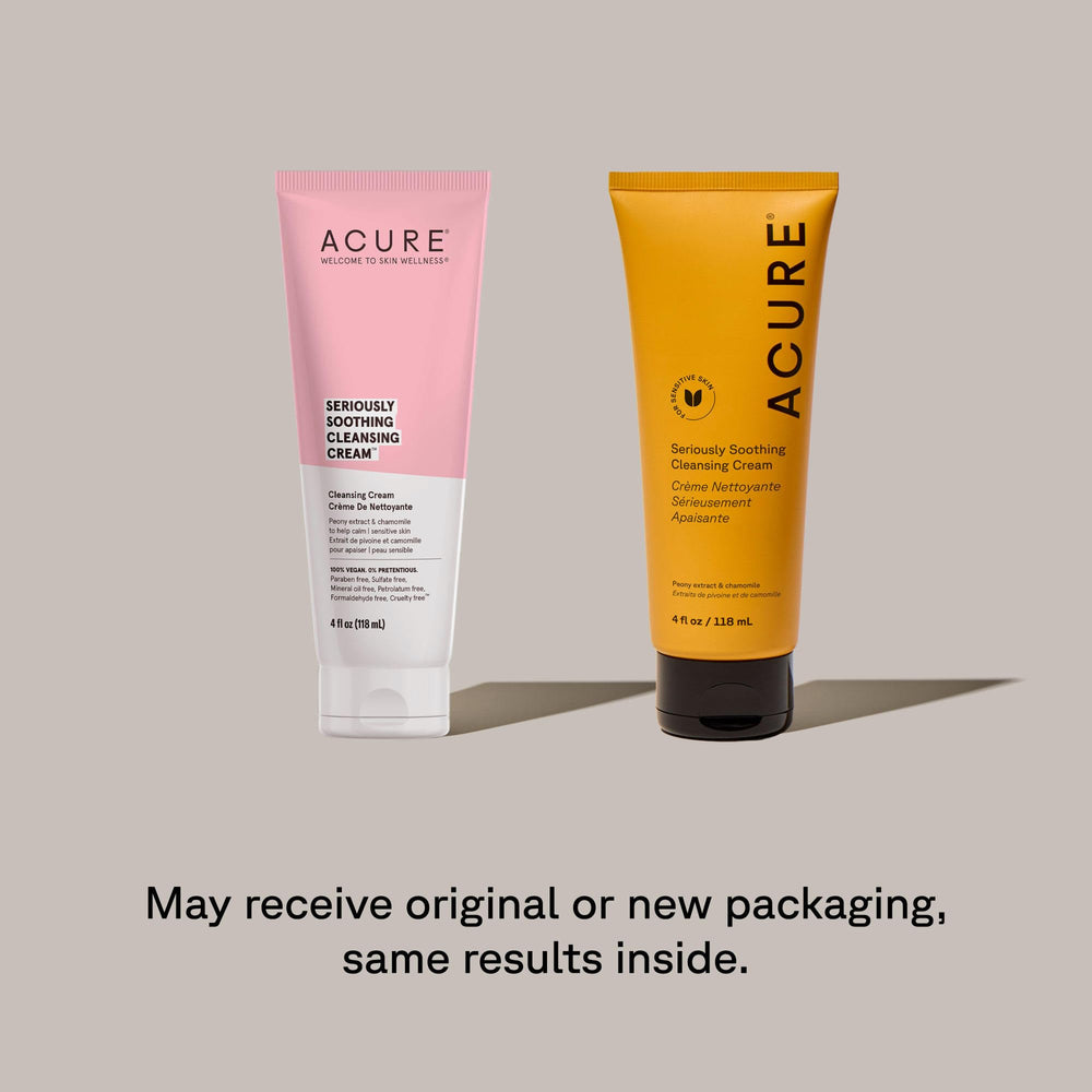 Acure Seriously Soothing Cleansing Cream lather on hand shows creamy, non-drying wash for sensitive skin.