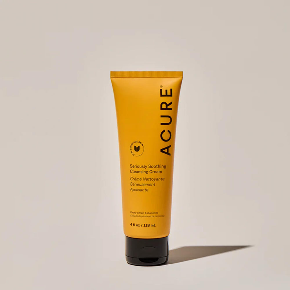 Acure Seriously Soothing Cleansing Cream with sunflower amino acids emphasizes hydrating cleansing for complexion.