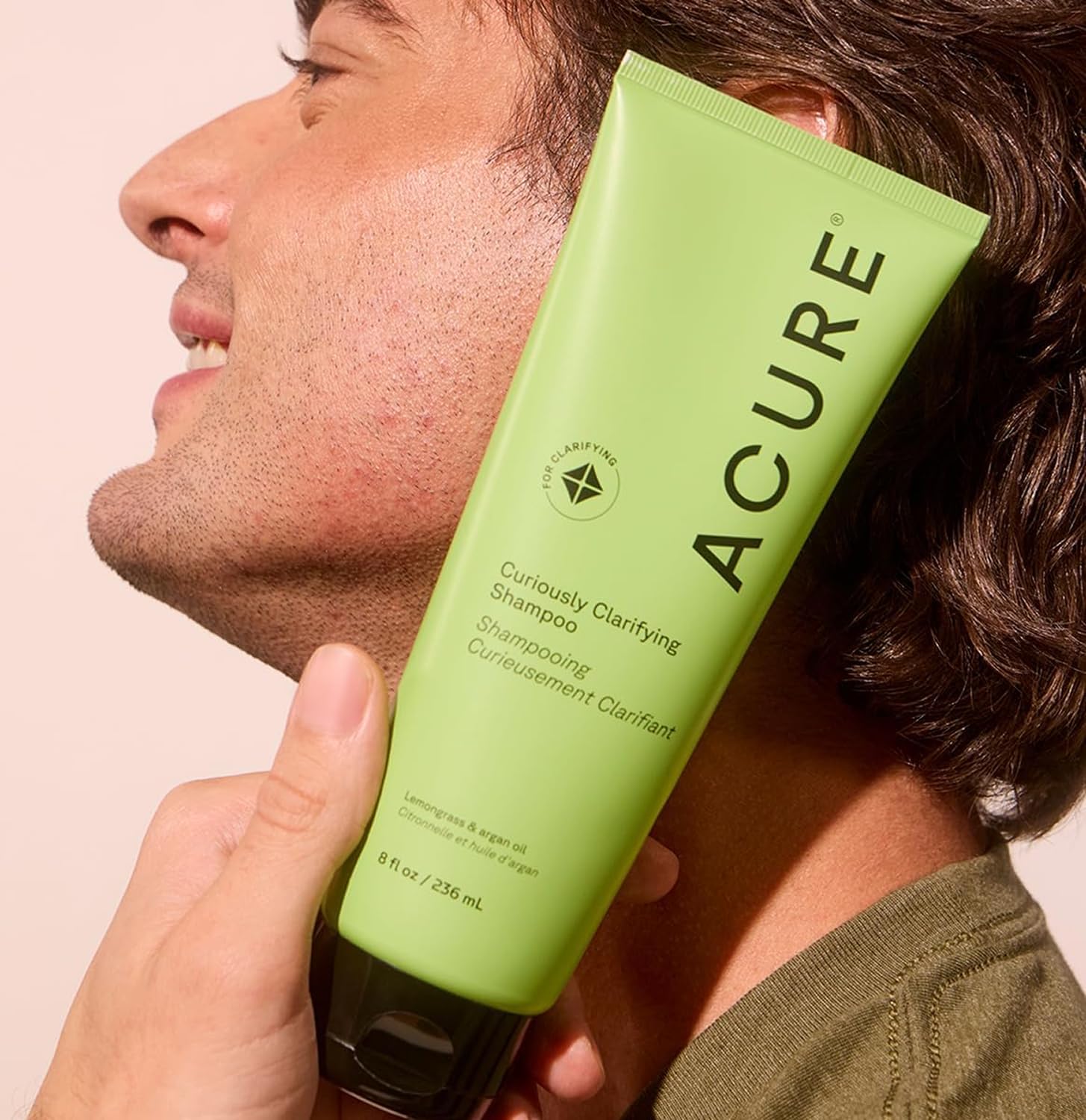 Acure Shampoo lather close-up illustrating rich cleansing for a refreshed scalp.