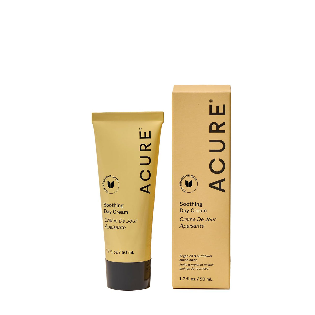 Acure Soothing Day Cream bottle closeup showing hydrating moisture for sensitive skin