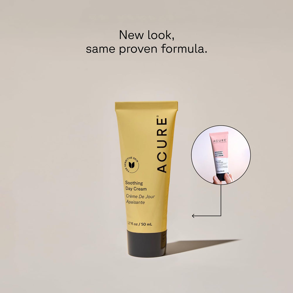 Acure Soothing Day Cream sunflower amino acids image emphasizes balanced hydration for all skin types