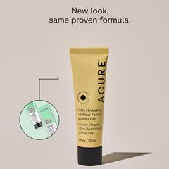 Acure Ultra Hydrating 12 Hour Facial Cream ingredients featuring spinach and kale antioxidants.