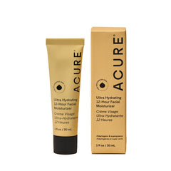 Acure Ultra Hydrating 12 Hour Facial Cream jar closeup shows rich texture for daily hydration.