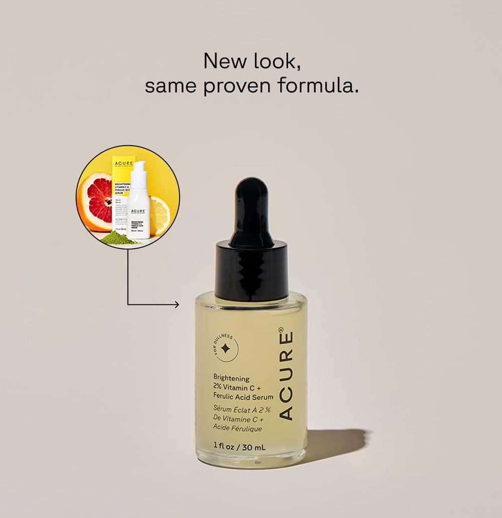 Acure Vitamin C serum dropper-application demonstrates precise dosing for bright, refreshed skin