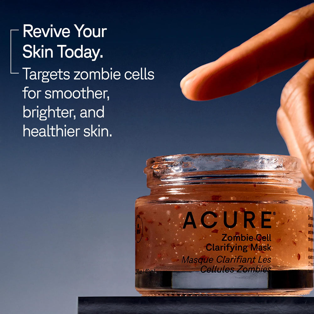 Acure Zombie Cell Clarifying Mask ingredients Niacinamide Willow Bark promote balance and brighter tone.
