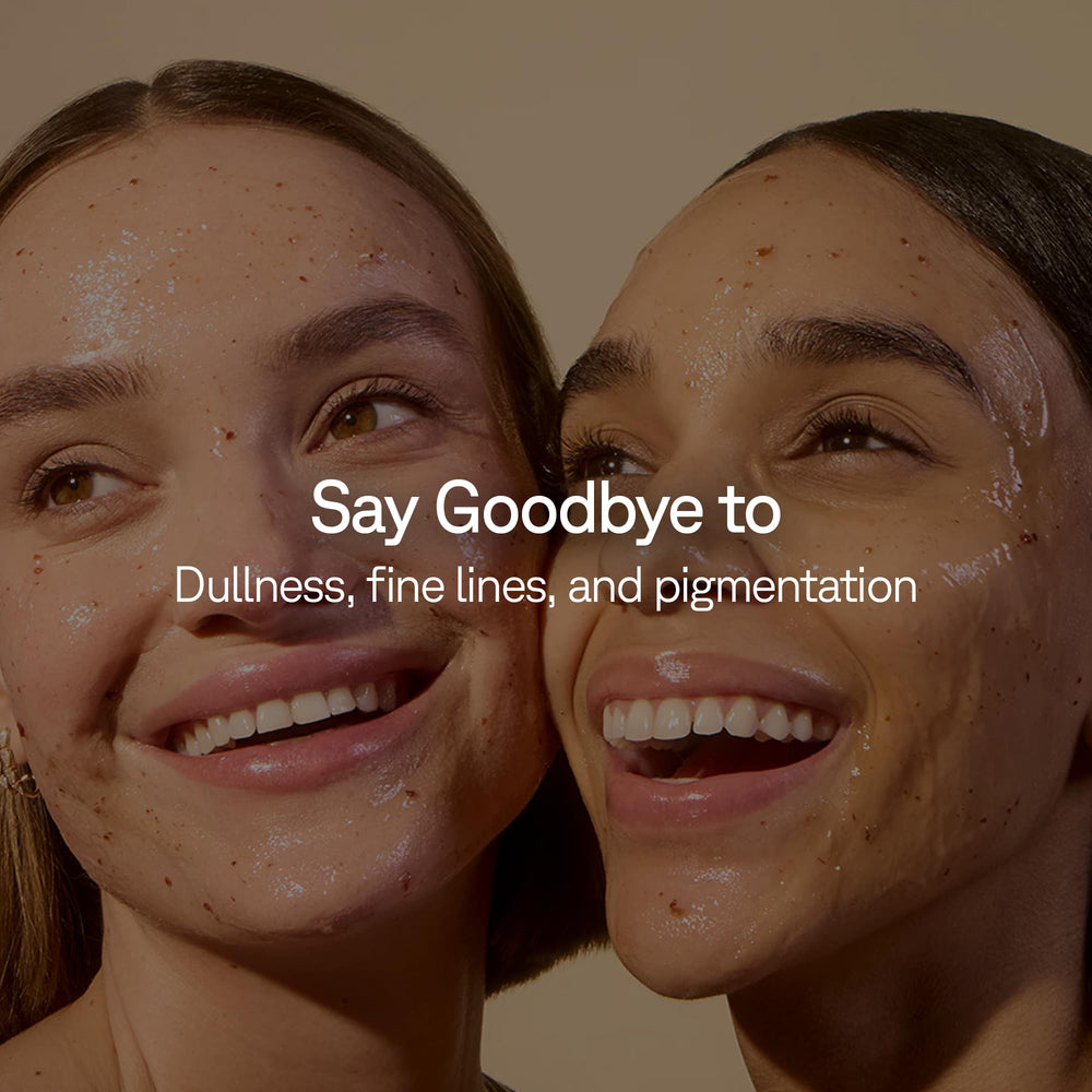 Acure vegan cruelty-free badge beside mask bottle emphasizes gentle cleansing for a clear complexion.