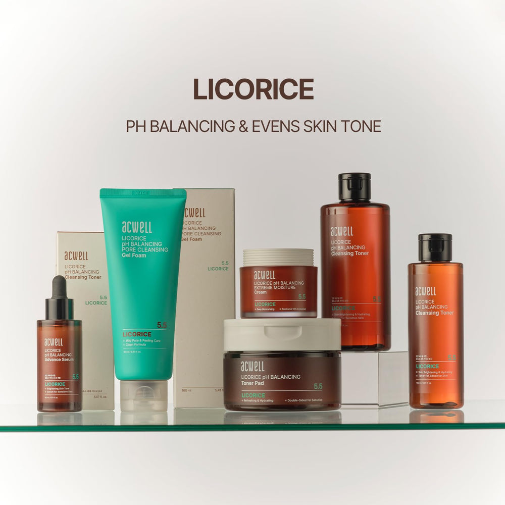ACWELL Licorice toner on cotton pad shows makeup removal prep.
