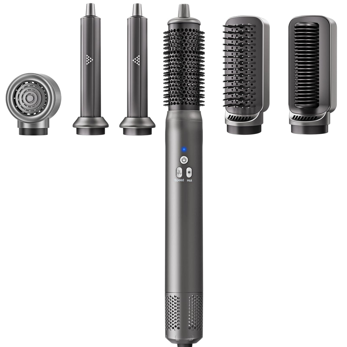 AdamPark 6-in-1 Air Styling System package showing all tool attachments for home styling