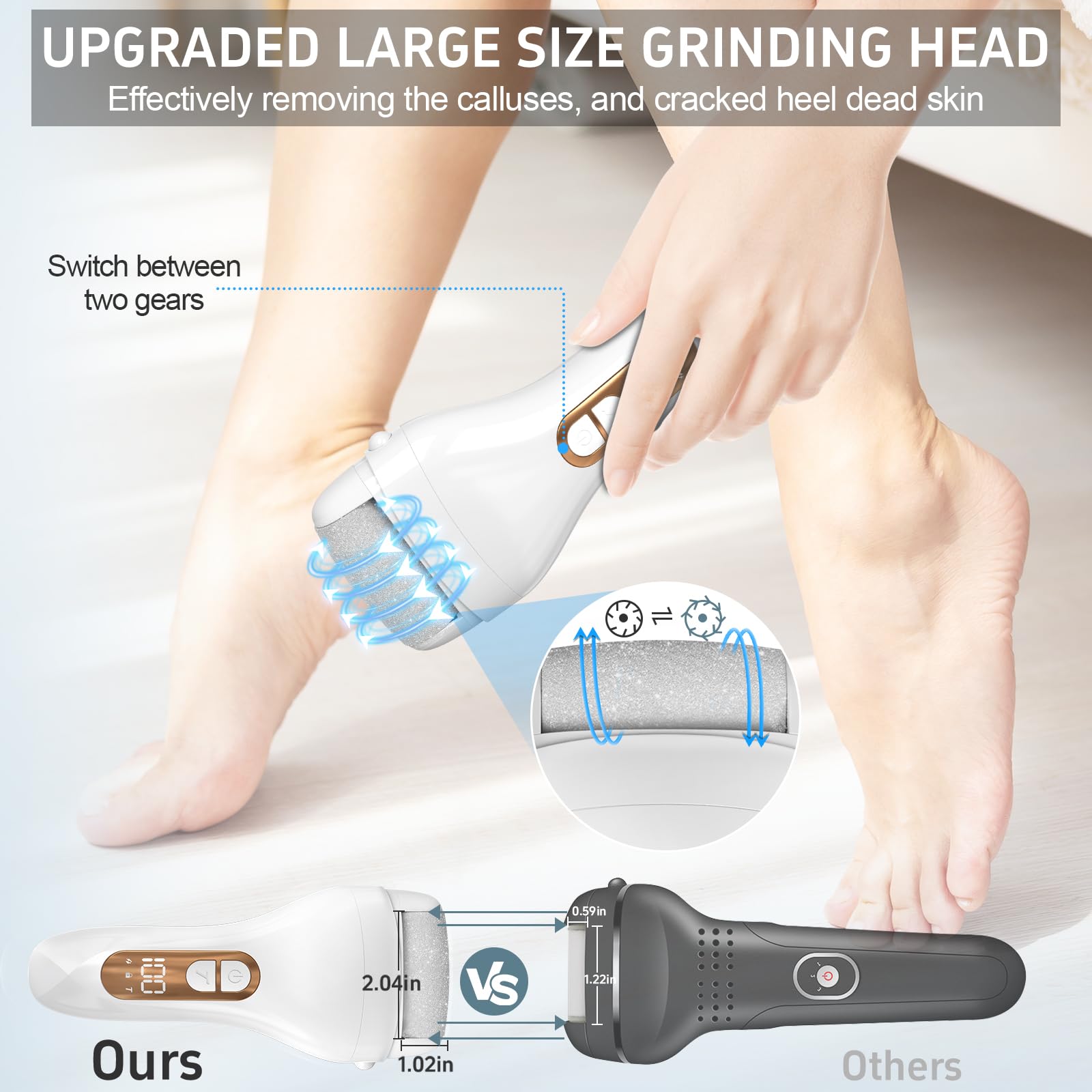 AdamPark electric foot file with interchangeable heads for customizable smoothing
