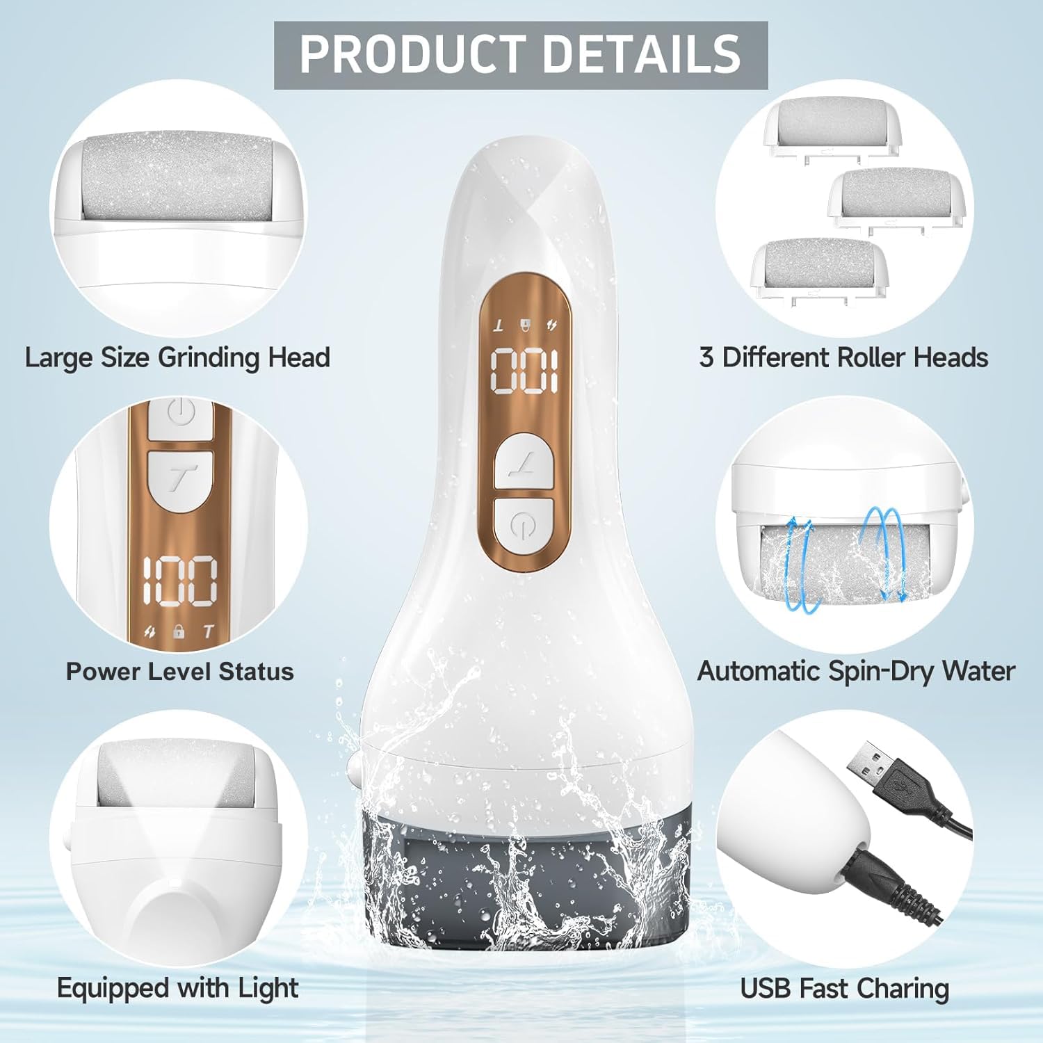 AdamPark USB rechargeable foot file for cordless convenience