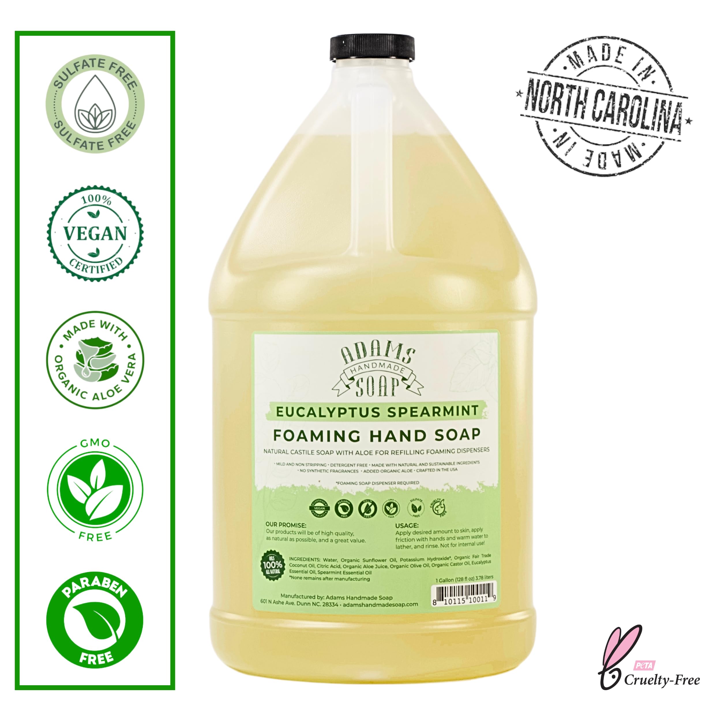 Adams Handmade Soap eucalyptus spearmint liquid foaming soap 1gal bottle delivers smooth foaming lather for hands