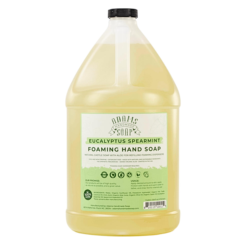 Adams Handmade Soap eucalyptus spearmint liquid foaming soap 1gal pump promotes quick handwashing