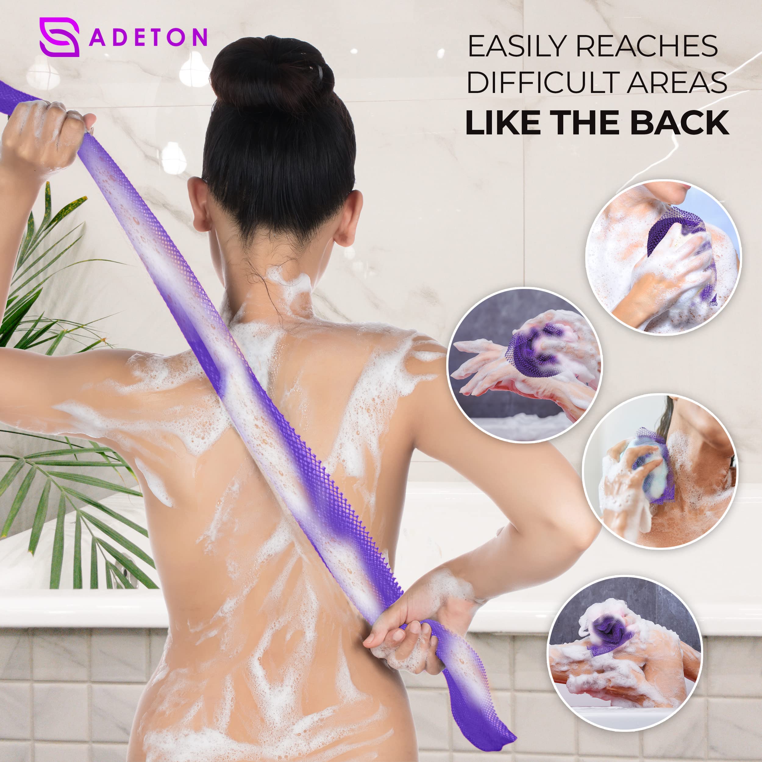 ADETON African Net Sponge purple color enhances shower routine