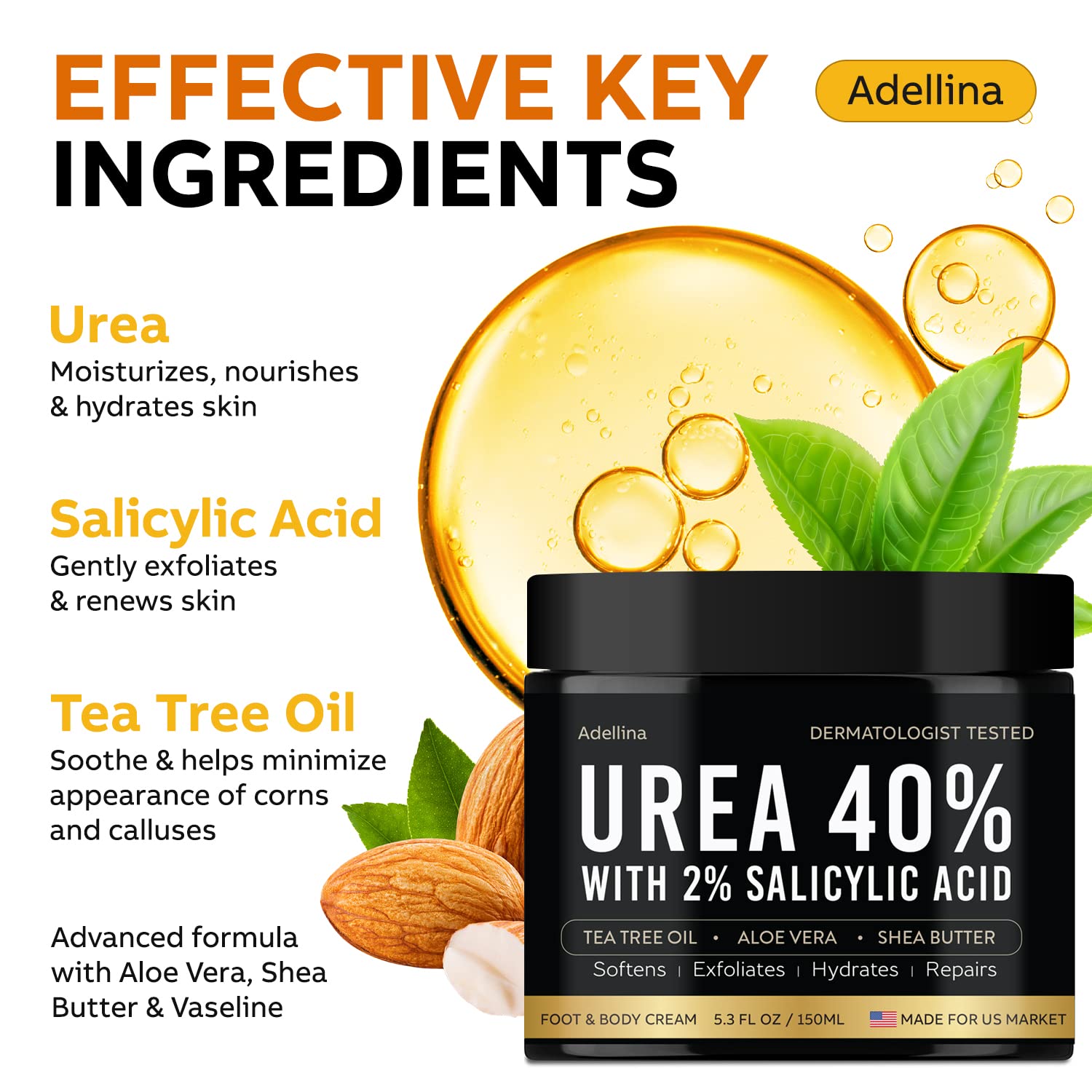 Adellina Urea 40% foot cream applying to dry skin for moisture