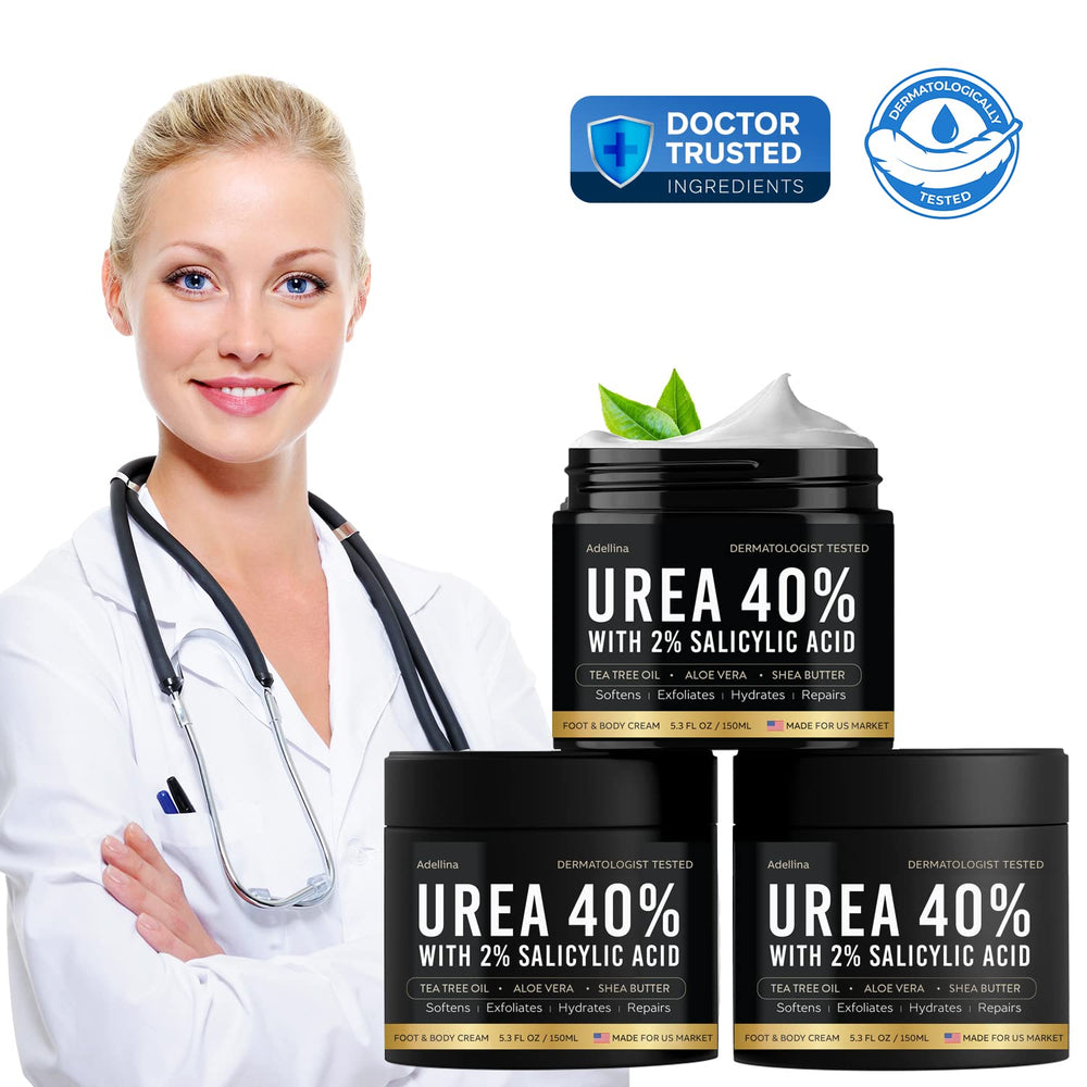 Adellina Urea 40% foot cream jar closeup shows rich texture