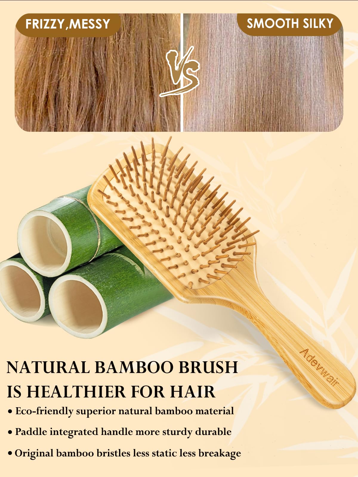 Closeup of Adevwair bamboo bristles for gentle detangling on thick curls
