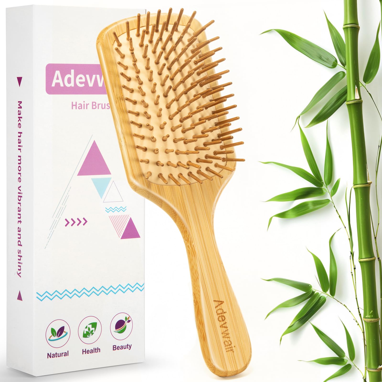 Adevwair bamboo hair brush paddle for smooth detangling across all hair types