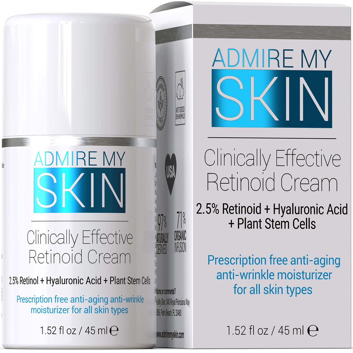 Admire My Skin Potent Retinoid Cream tube closeup showing rich texture for nightly skincare