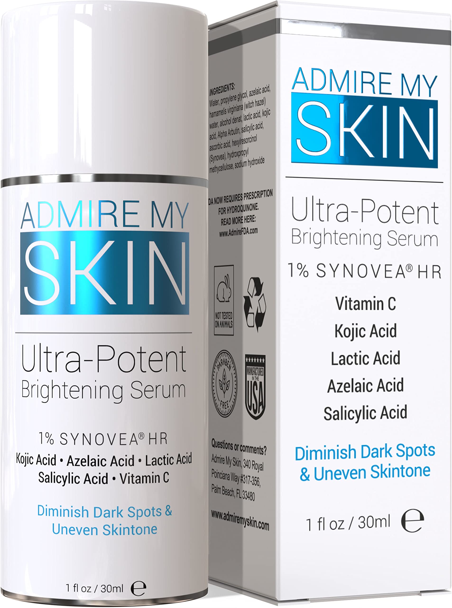 Admire My Skin dark spot corrector bottle pump highlights targeted brightening potential for uneven skin tone.