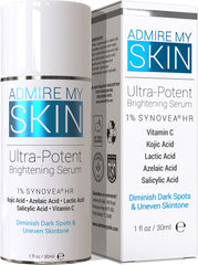 Admire My Skin dark spot corrector bottle pump highlights targeted brightening potential for uneven skin tone.