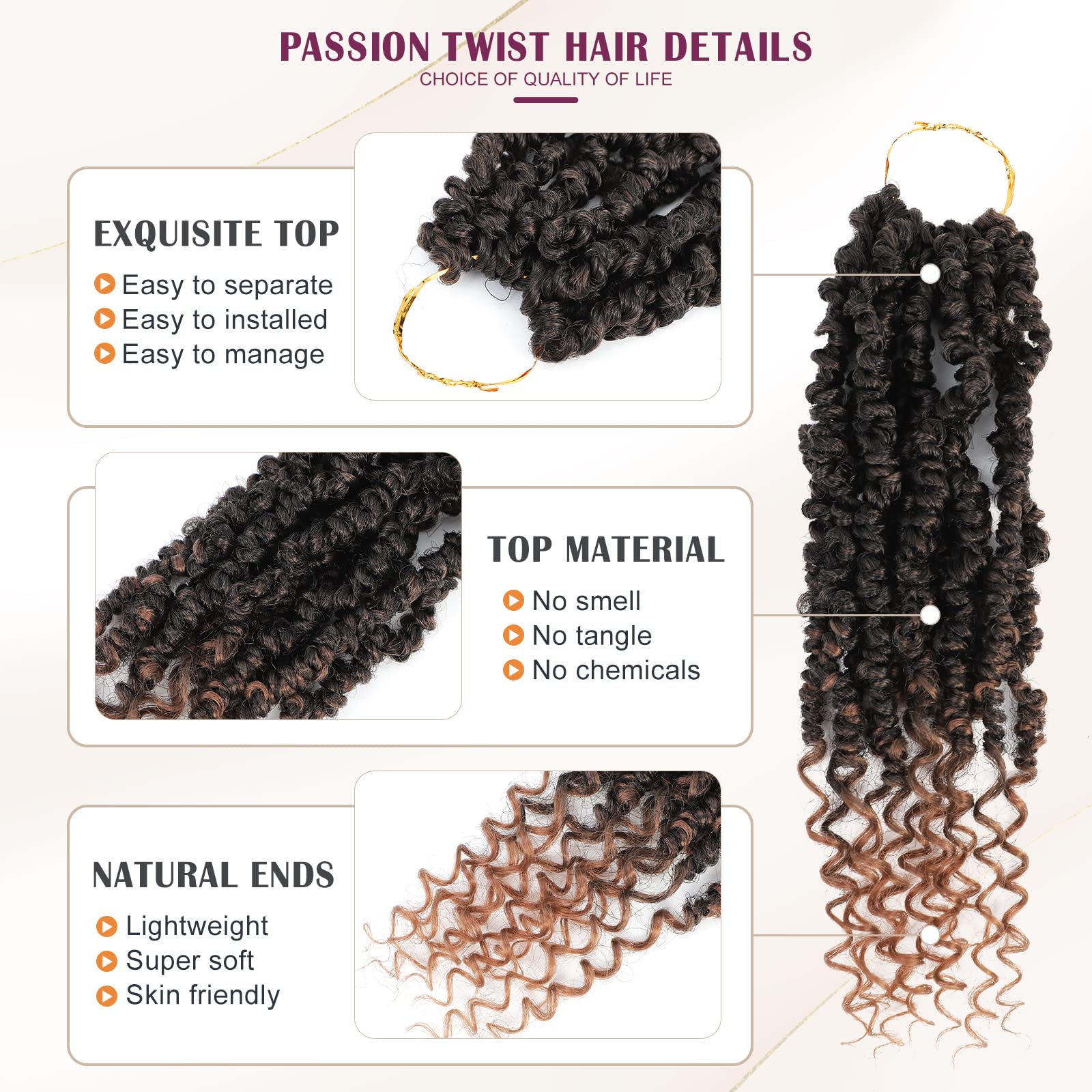 Admutty passion twist crochet hair package with crochet needle and rings included.