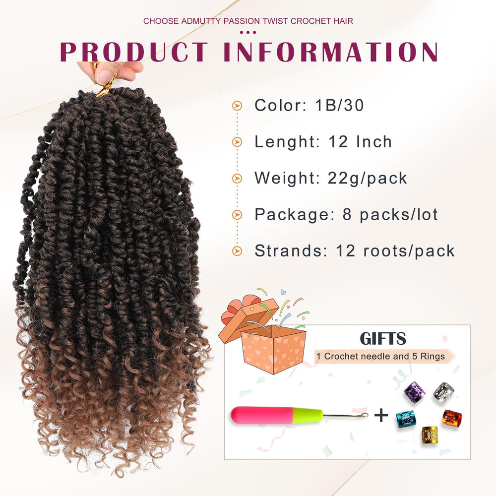Admutty passion twist crochet hair pretwisted design for quick install and natural look.